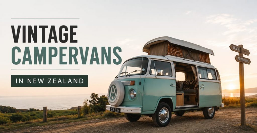 Vintage campervans in New Zealand